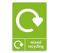 stika.co Mixed Recycling WRAP Recycling Sign | Recycle Now Self-Adhesive Vinyl or Rigid Plastic | A6 (105 x 148 mm) | Durable, Waterproof White Vinyl for Waste Management