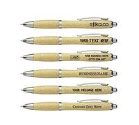 stika.co Multipack Eco-Friendly Wheat Custom Printed Curved Pens Personalised with Your Logo/Text, Promotional Events Schools Giveaway (Set of 20, Orange)
