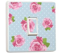 stika.co Pack of 2 Blue Shabby Chic Pink Roses Light Switch Stickers, Self-Adhesive Vinyl Light Switch Cover, Floral Home Decor, Single Switch, Peel and Stick