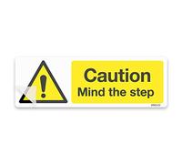 stika.co Pack of 2 Caution Mind the Step Signs - Laminated Self-Adhesive Vinyl Hazard Stickers, 200 x 60mm - BS EN ISO 7010 Compliant Heavy-Duty Safety Signage
