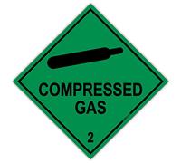 Stika.co Pack of 2 Compressed Gas Warning Labels, Self-Adhesive Vinyl COSHH Hazchem Diamond Signs for Transport and Storage, Green, 100mm x 100mm