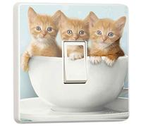 stika.co Pack of 2 Cute Kittens in a Cup Design, Pretty Light Switch Decoration Stickers - Animal Single Light Switch Stickers - Cat Lovers Home Decor