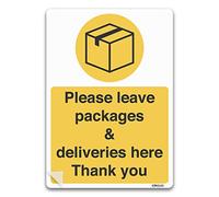 stika.co Pack of 2 Delivery Notice Sign - Laminated self-adhesive Vinyl, A5-210 x 148mm - "Please leave all deliveries here" - for Postman, Couriers and Deliveries