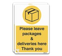 stika.co Pack of 2 Delivery Notice Sign - Laminated self-adhesive Vinyl, A6 148 x 105mm - "Please leave all deliveries here" - for Postman, Couriers and Deliveries