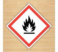 stika.co Pack of 2 Flammable Sign - GHS COSHH Hazard Symbol - 100 x 100mm Harmful Substances Safety Warning Label Indoor Outdoor