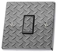stika.co Pack of 2 Grey Metal Checker Plate Light Switch Stickers - Self-Adhesive Vinyl Covers for Single UK Light Switch Plates