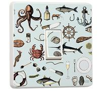 stika.co Pack of 2 Seafood Concept, Nautical Themed Sticker, Design for Single Light Switch Cover Vinyl Sticker
