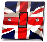 stika.co Pack of 2 Union Jack UK British Flag Light Switch Stickers, Self-Adhesive Vinyl Light Switch Cover, British Home Decor, Single Switch with Cut-Out, Peel and Stick