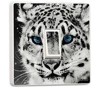 stika.co Pack of 2 White Tiger with Blue Eyes Light Switch Stickers, Self-Adhesive Vinyl Light Switch Cover, Bedroom Wildlife Decor, Single Switch, Peel and Stick