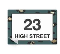 stika.co Pack of 4 Personalised Green Leopard Wheelie bin stickers, House Number and Street Name for Bins and Recycle waste containers, White Self-adhesive Vinyl (A5 210 x 148mm, Laminated Vinyl)