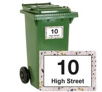 stika.co Pack of 4 Personalised Pink Floral Wheelie bin stickers, House Number and Street Name for Bins and Recycle waste containers, White Self-adhesive Stickers (A5-210 x 148mm, White Vinyl)