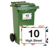 stika.co Pack of 4 Personalised Tropical, Floral print Wheelie bin stickers, House Number and Street Name for Bin containers (A6-148 x 105mm, White Vinyl)