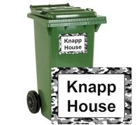 stika.co Pack of 4 Personalised White Camouflage print Wheelie bin stickers, House Number and Street Name for Bin containers (A5-210 x 148mm, White Vinyl)