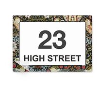 stika.co Pack of 4 Personalised William Morris, Strawberry Thief Art Pattern Wheelie bin stickers, House Number and Street Name for Bin containers (A5-210 x 148mm, Laminated Vinyl)