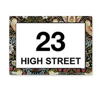 stika.co Pack of 4 Personalised William Morris, Strawberry Thief Art Pattern Wheelie bin stickers, House Number and Street Name for Bin containers (A6-148 x 105mm, White Vinyl)