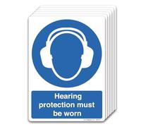 stika.co Pack of 6 Hearing protection must be worn - A5 148x210mm - Self-adhesive Vinyl Mandatory Safety Signs