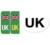 stika.co Pair of Road Legal United Kingdom Symbol Car Reflective Vinyl Stickers, Number Plate Decal for European Roads After Brexit - UK Flag Stickers (1 Pair (Front + Back) + UK Oval, Green)