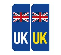 stika.co Pair of Road Legal United Kingdom Symbol Car Reflective Vinyl Stickers, Number Plate Decal for European Roads After Brexit - UK Flag Stickers (1 Pair (Front + Back), White)