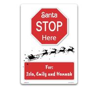 stika.co Personalised Santa Stop Here Christmas Sticker - Custom Kids’ Name Holiday Decoration for Windows, Doors & Walls, Reusable Vinyl, Festive Decor (Window Static-Cling Vinyl, A5: 210 x 148mm)