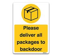 stika.co Please Deliver All Packages to Backdoor Sign - A5 Self-Adhesive Vinyl Sticker for Postman, Couriers, and Delivery Drivers - Durable Indoor/Outdoor Delivery Door Notice