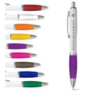 stika.co Set of 120 Purple Promotional Pens - Personalised Rubber Ballpoint Pens for School, Work, and Events - UV printed vibrant colors, with large branding space