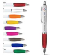 stika.co Set of 120 Red Promotional Pens - Personalised Rubber Ballpoint Pens for School, Work, and Events - UV printed vibrant colors, with large branding space
