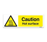 stika.co Set of 2 Caution Hot Surface stickers - Kitchen Fryer Cooking Safety Sign - 200x66mm Temperature Resistant White Vinyl Sticker for Workplace Safety
