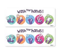 stika.co Set of 2 Hand-washing technique with soap and water for Children, hygiene standards recommended, Toilet and Washroom Hygiene Safety Signs - Self-adhesive Vinyl, 200 x 74mm
