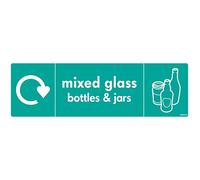 stika.co Set of 2 Mixed Glass & Bottles Recycling Sign - 200x60mm Self-Adhesive Vinyl Sticker - WRAP Recycle Now Label - ISO 7010 Compliant - Eco Waste Bin Sign