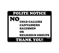 stika.co Set of 2 No Cold Callers Canvassers or Religious groups Calling Door Window Self-adhesive Vinyl Sticker (White Vinyl, 100 x 70mm)