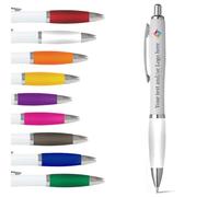 stika.co Set of 20 White Promotional Pens - Personalised Rubber Ballpoint Pens for School, Work, and Events - UV printed vibrant colors, with large branding space