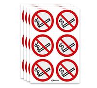 Stika.co Set of 24 No Smoking Sign Stickers, Clear Vinyl Self-Adhesive, for Vehicles and Windows, BS EN ISO 7010 Compliant, 75 x 75 mm