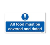 stika.co Set of 3 All Food Must Be Covered and Dated Signs - 200 x 100mm White Self-Adhesive Vinyl Kitchen Food Safety Stickers