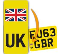 stika.co Set of 4 UK Motorcycle Number Plate Yellow Stickers - Road-Legal for EU Travel, Waterproof & Durable, Essential for Post-Brexit Compliance (UK Letters & Flag)