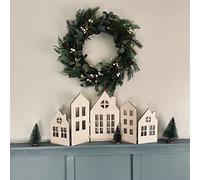 stika.co Set of 5 Scandinavian Wooden Silhouette Houses - Gold Hinges - Festive Scandi Christmas Décor, Novelty Holiday Window Decorations (Medium Size)