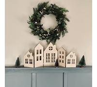 Stika.co Set of 5 Scandinavian Wooden Silhouette Scandi Houses, Novelty Holiday Festive Design, Christmas Windows Decorations (S Size)