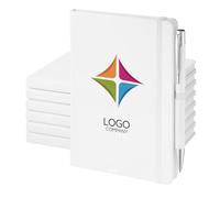 stika.co Set of 50 Custom Printed A6 Soft-Feel Notebooks and Pen Sets - Personalised for Promotional Events and Giveaways with Your Logo or Text - Ideal for Conferences and Seminars