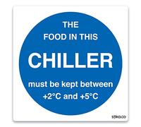 stika.co Set of 6 Chiller Temperature Sticker - Food Storage Safety Sign for Kitchens & Catering (+2°C to +5°C) | Self-Adhesive Vinyl, Compliant with BS EN ISO 7010 Standards