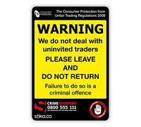 stika.co Trading Standards Cold Calling Uninvited Traders Warning Sticker - Self-Adhesive Clear Vinyl Sign (135x91mm) for Doors/Windows, Easy Apply, Durable, High Visibility