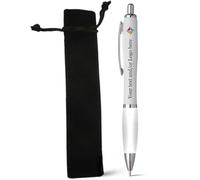stika.co White Promotional Pen - with Black Velvet Pouch - Personalised Rubber Ballpoint Pens for School, Work, and Events - UV printed vibrant colors, with large branding space