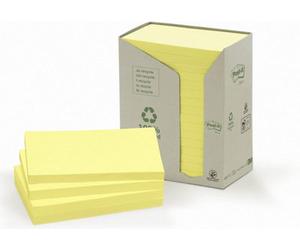 Stikatak Post-It Recycled Notes, Canary Yellow, 76 mm X 127 mm, 100 Sheets/pad, 16 Pads/pack