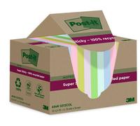 Stikatak Post-It Super Sticky 100% Recycled Notes, Pack Of 12 Pads, 76 mm X 76 mm, Pink, Green, Blue, Purple, Yellow