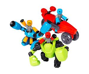 StikBot Zing Megabots 3 Pack, Complete Set of 3 Possable Action Figures and Mega Vehicles, Turbo Cycle, Knockout and Avalanche