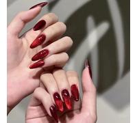 Stiletto Press On Nails - 24PCS Red Almond Cat Eye Design - Glitter Medium Long False Nails - Glossy Stick On With Glue - Charm Cute Full Cover Acrylic DIY for Women and Girls