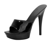 Stiletto Sandals For Women Elegant Glossy Finish Sliders Ladies Platform Wide Fit Party Slippers Sandal Classic Plain Fish Mouth Open Toe Sandals Shoes Casual Slip On Footwear For Everyday Wear