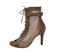 Stiletto Sandals High Heels, Block Heel Sandals For Women Leather, Hollow Out Mesh Strappy Sandal Elegant Fish Mouth Buckle Up Sandal Retro Dressy Shoes Social Performance Dance Evening Wear Shoes