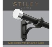 Stiley Living 1650mm To 3000mm Matt Black Extendable Klickfit Curtain Kit Brushed Stainless Stud