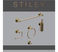 Stiley Living 5-Piece Bathroom Accessories Set, Wall Mounted And Easy To Install (Brass, Round Base)