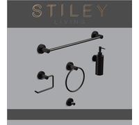 Stiley Living 5-Piece Bathroom Accessories Set, Wall Mounted And Easy To Install (Matt Black, Round Base)