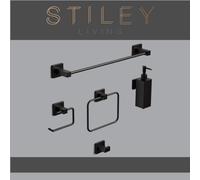Stiley Living 5-Piece Bathroom Accessories Set, Wall Mounted And Easy To Install (Matt Black, Square Base)